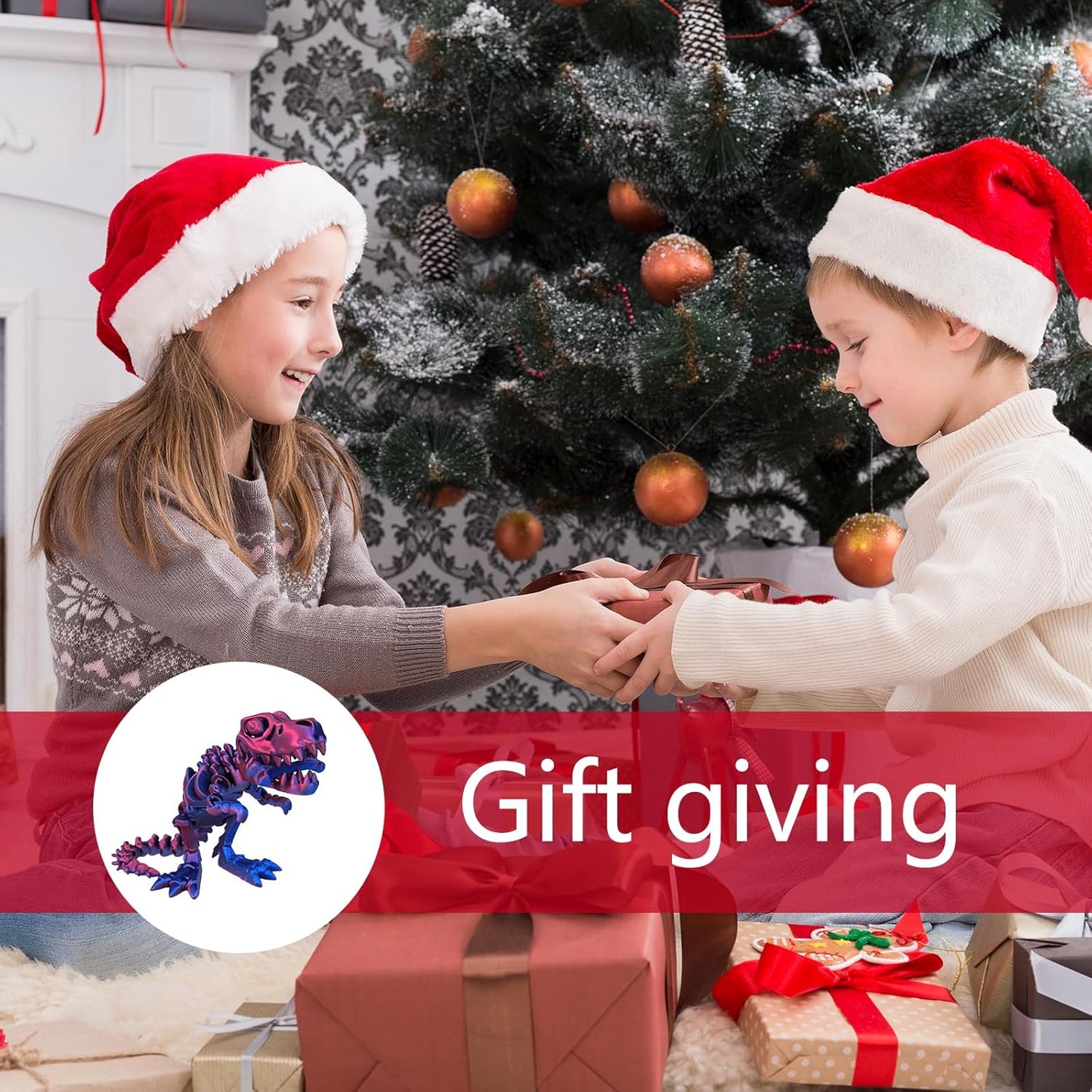 3D Printed Dinosaur Bones Tyrannosaurus Rex Skeleton with Movable Joints, 3D Model Skull T-Rex, Flexible Articulated Dinosaur Fidget Toys Adults for Autism/ADHD