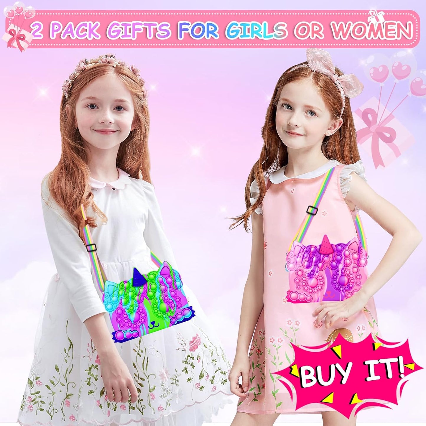 2 Pack Pocket Purse, Unicorn Toys Purse for Toddlers Girls Age 2 3 4-6 Year Old Birthday Gift Valentines Christmas Stocking Easter Basket Stuffers Stuff, Women Shoulder Bag Sensory Fidget Toys