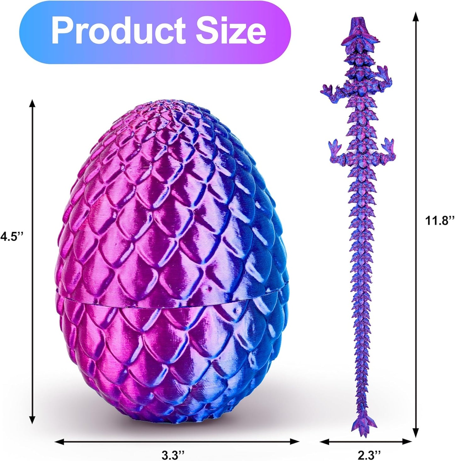 3D Printed Dragon Eggs with Drgon Inside,Articulated Crystal Dragon Toys for Kids Home Decor, Executive Dragon Fidget Desk Toys (Lser Purple)