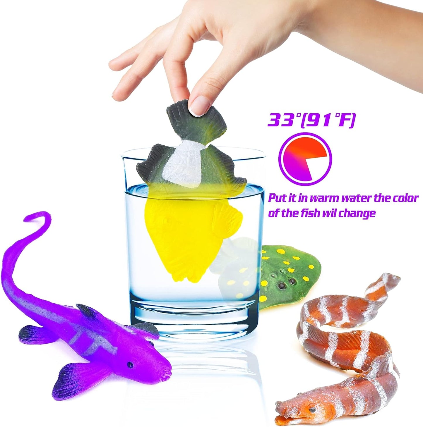 10PCS Sea Animal Figurines Bath Toys, Color Changing Ocean Fish Toys, Stretchy Realistic Animal Set, for Kids 3 and Up, for Themed Parties, Cake Topper, Classroom Rewards, Goodie Bag Filler