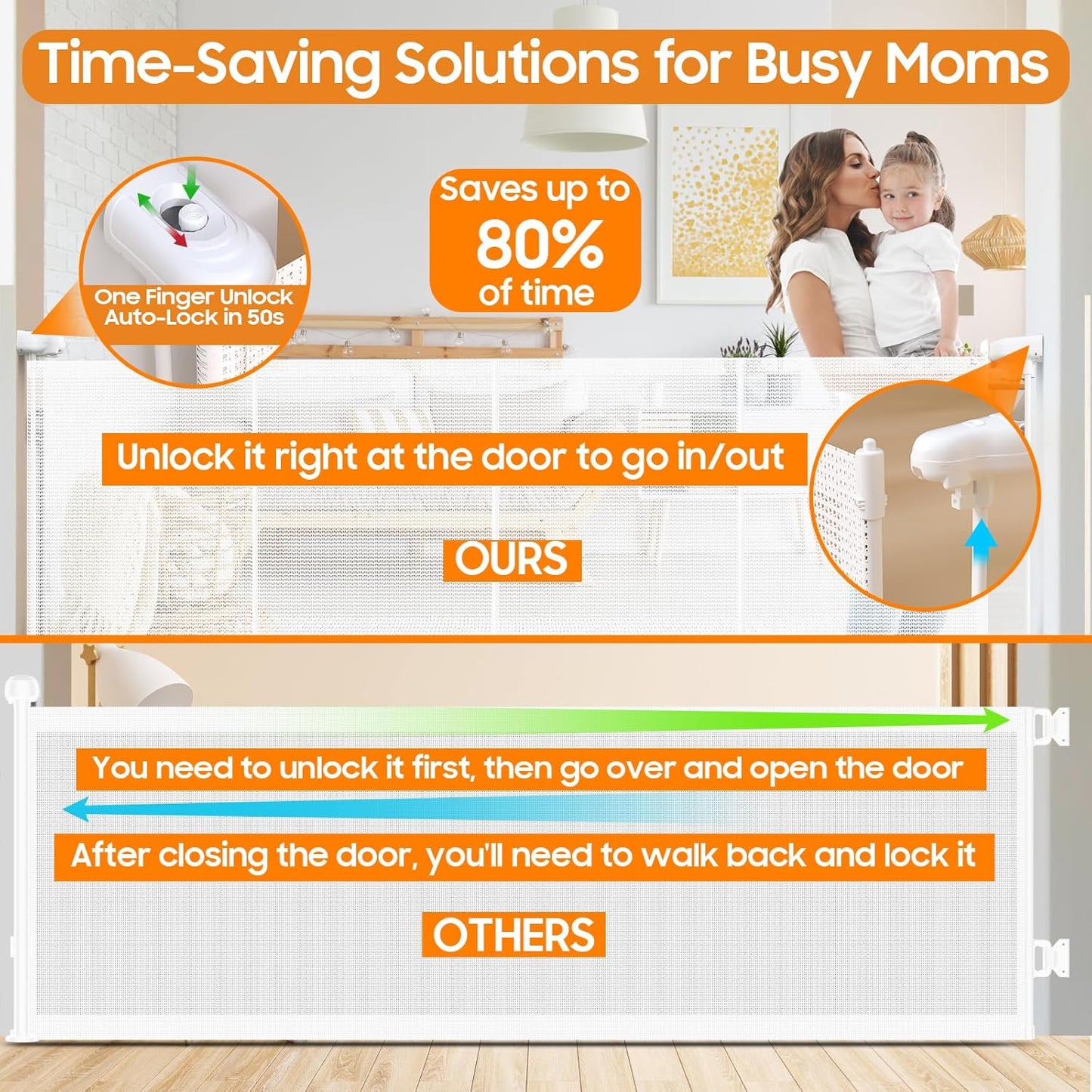 160" Retractable Baby Gates, 42" Extra Tall Upgraded Child Safety Gate with Reinforced Strip Design, Prevent from Crawling Underneath, Extra Wide Dog Gate Baby Gates for Stairs Doorways Indoor Outdoor