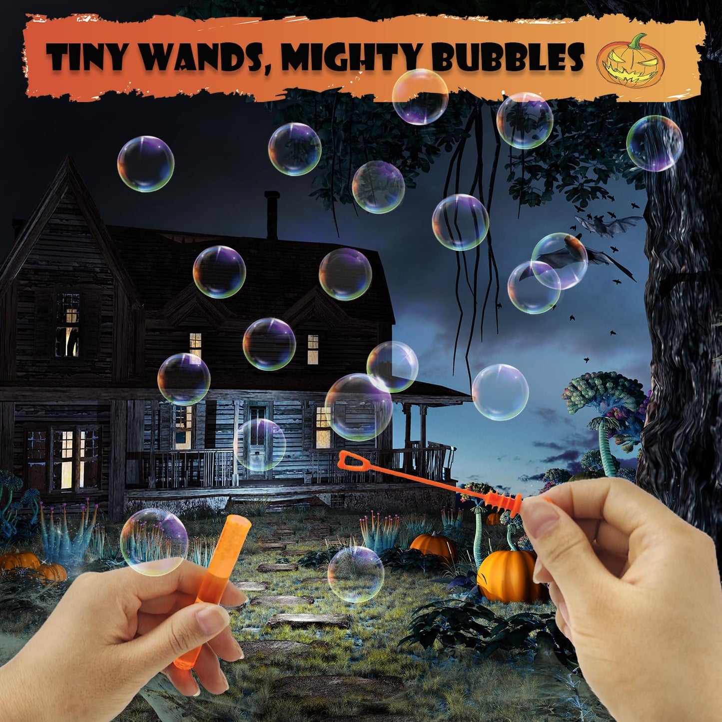 Halloween Mini Bubble Wands Toys Gifts for Toddlers 20 Pack,Non Candy Treats Goodie Bag Stuffer Fillers Party Favors for Kids,Small Halloween Trinkets Decor Trick or Treat Classroom Prize for Boy Girl