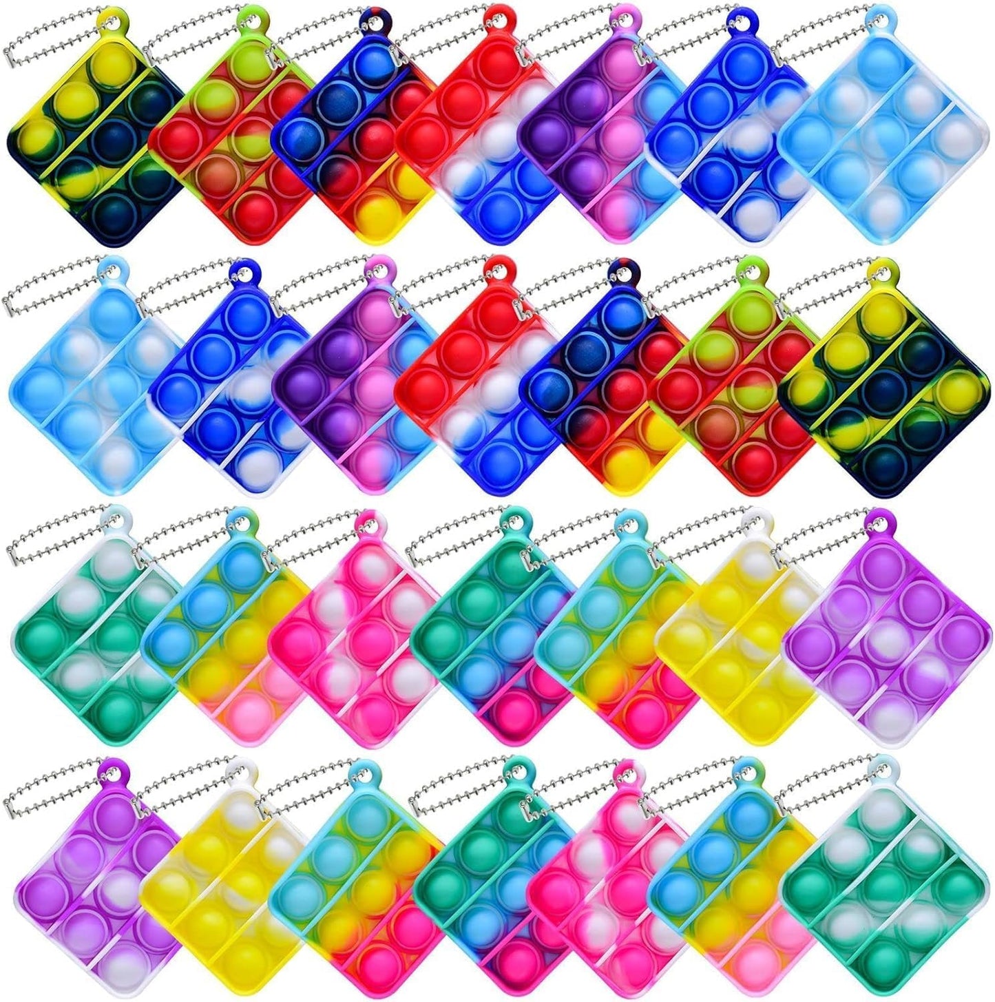 28 PCS Mini Pop Fidget Toys Pack Party Favors,Silicone Squeeze Pop Bubble Fidget Bulk Sensory Toys, Pop Keychain Bubble Toy Party Bag Fillers for Kids