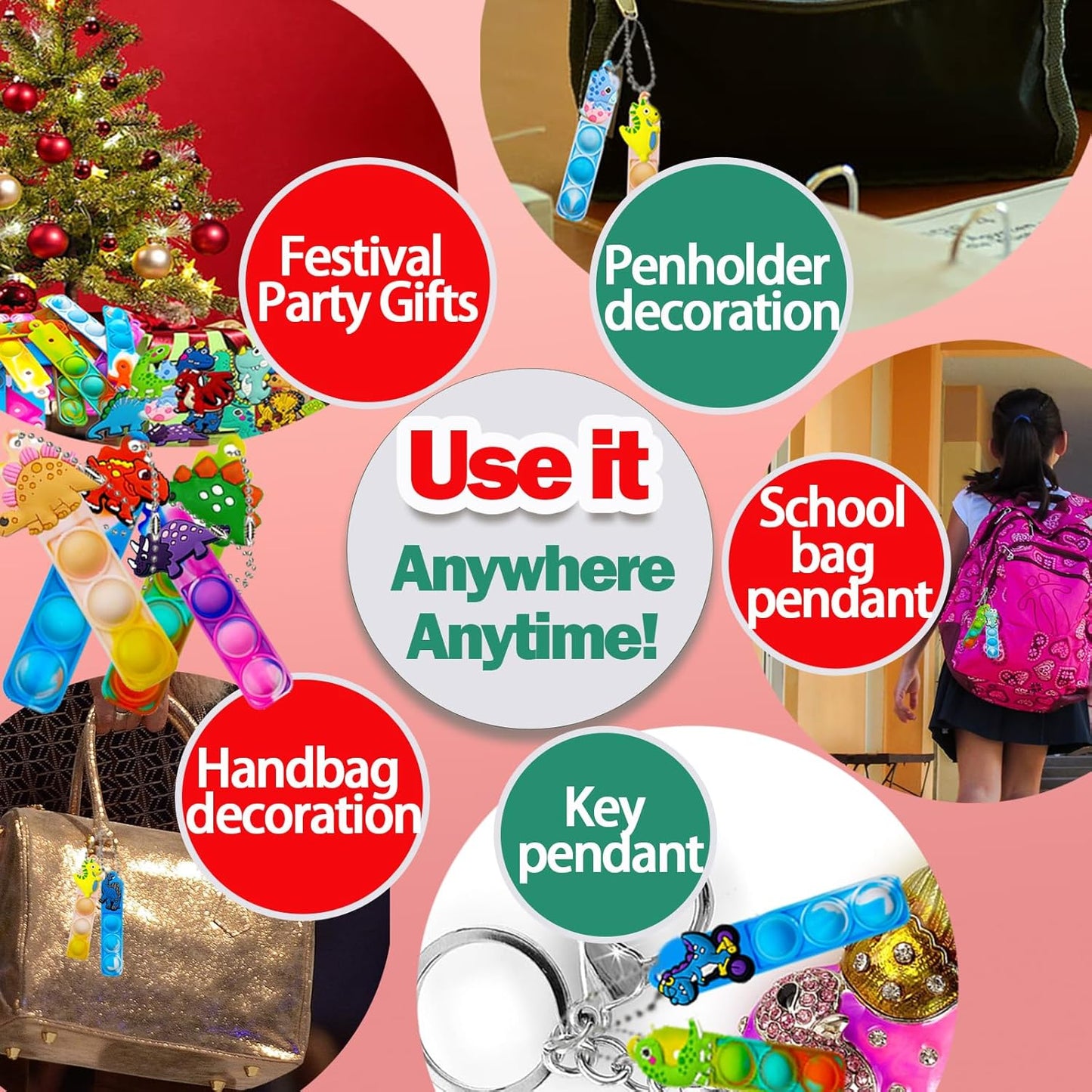 26 Pcs Mini Keychain Pop Fidget Toys for Kids, Birthday Party Favors for 3-5, 4-8, 8-12, Bulk Sensory Toys for Classroom Prizes, Party Supplies for Pinata Stuffers, Carnival Prizes (Dinosaur)