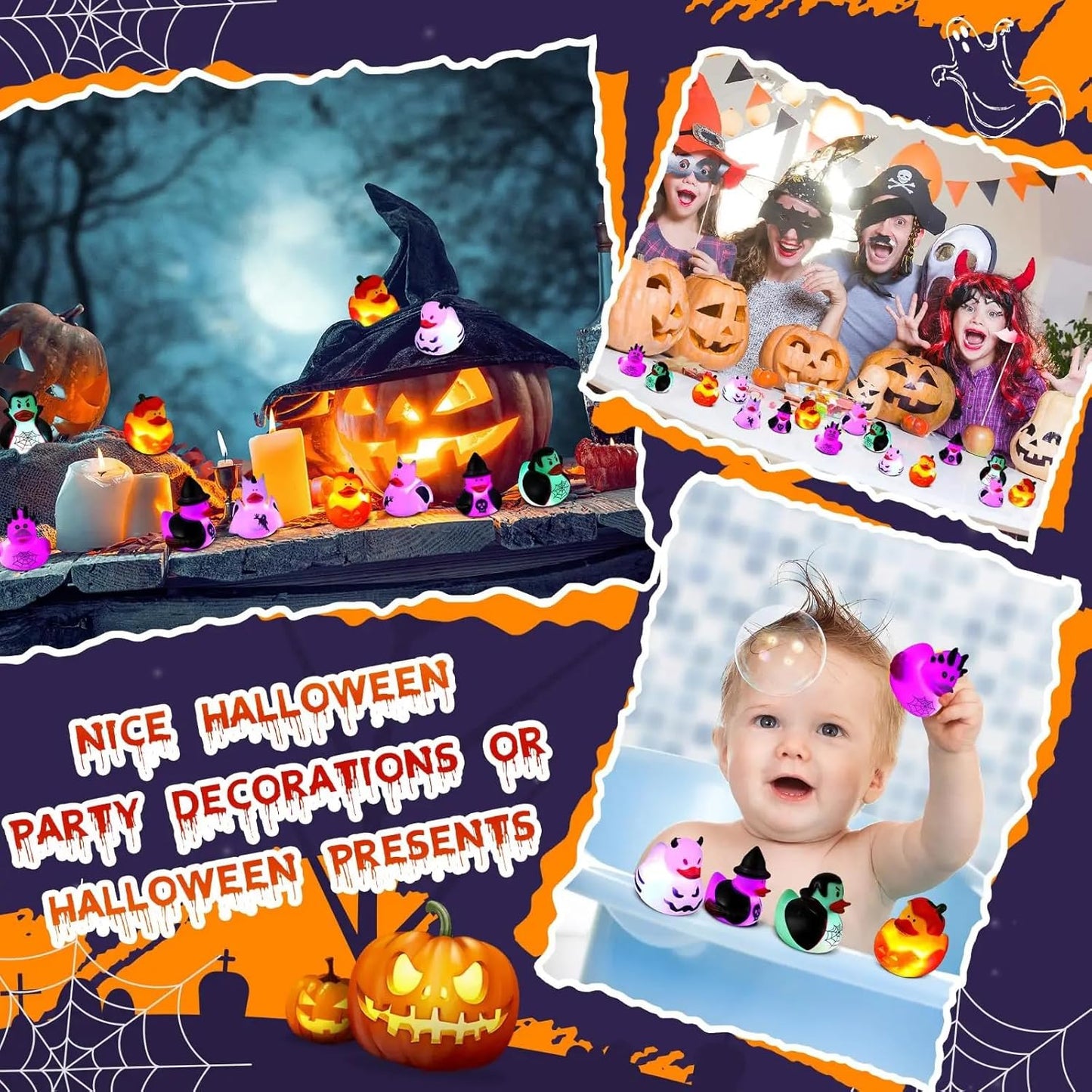 Halloween Rubber Duckies in Bulk Glow in The Dark Rubber Ducks Light up Halloween Mini Duckies Bath Toys for Halloween Party Favor Decor Pool Bathtub Baby Shower Toy Gifts for Kids (24)