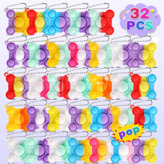 32 PCS New Mini Big Pop Fidget Toys Pack Party Favors, Silicone Squeeze Pop Bubble Fidget Bulk Sensory Toys, Pop Keychain Bubble Toy Party Bag Fillers for Kids, Wrap Pop Toy