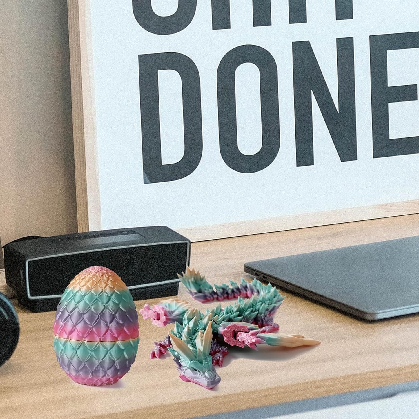 3D Printed Dragon Egg Crystal Dragon Fidget Toy Full Articulated Dragon Mystery Dragon Eggs with Dragon Inside Home Office Desk Decor Gifts Toys (Laser Colorful)
