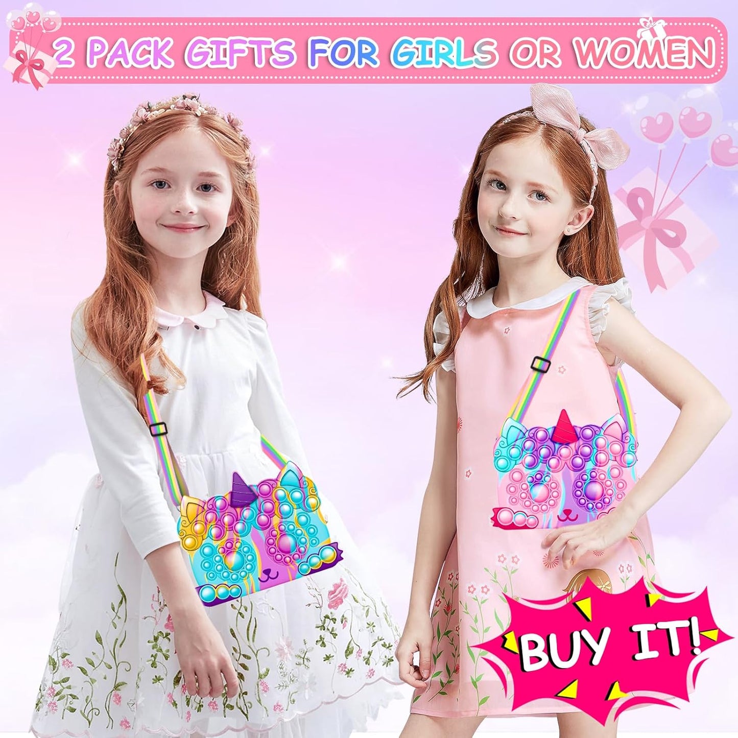 2 Pack Pocket Purse, Unicorn Toys Purse for Toddlers Girls Age 2 3 4-6 Year Old Birthday Gift Valentines Christmas Stocking Easter Basket Stuffers Stuff, Women Shoulder Bag Sensory Fidget Toys