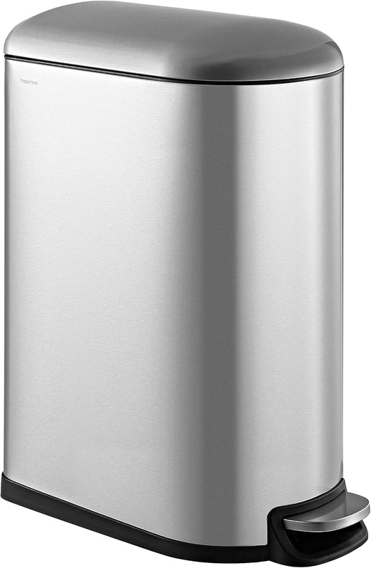 happimess HPM1009A Roland Mini 2.6-Gallon Step-Open Trash Can with Soft-Close Lid, Modern, Minimalistic, Fingerprint Proof for Home, Kitchen, Laundry Room, Office, Bedroom, Bathroom, Chrome