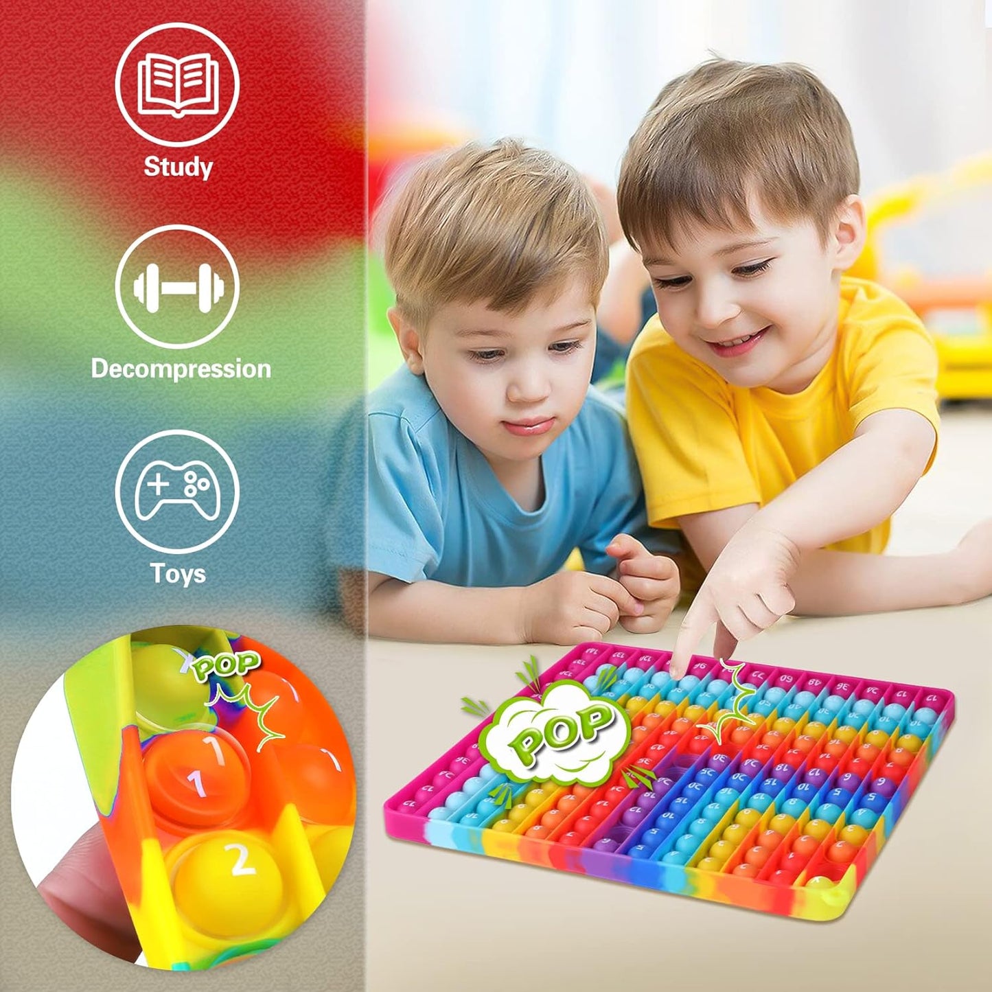12 x 12 Multipication Games, Right-Angled Rainbow Square Math Toys 169bubbles Multiplication Pop for Teachers to Create Various Multiplication Formulas【with 1-12 Multiplication Tables】