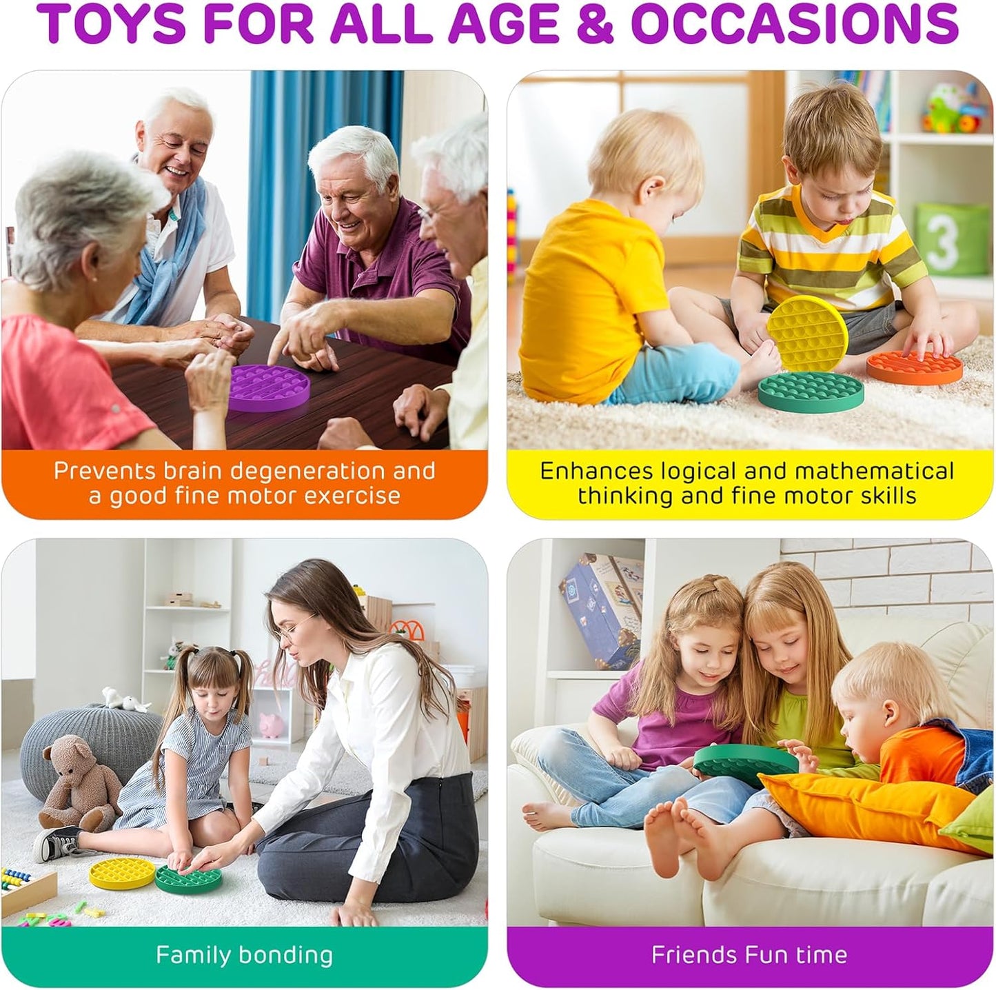 12 Pack Fidget Toys,Push Pop Fidget Sensory Toys Set,Stress Relief Gifts for Kids & Adults,Pop Bulk & Party Favors Toddler Toys for Easter Gifts,Party Supplies,Classroom Prizes