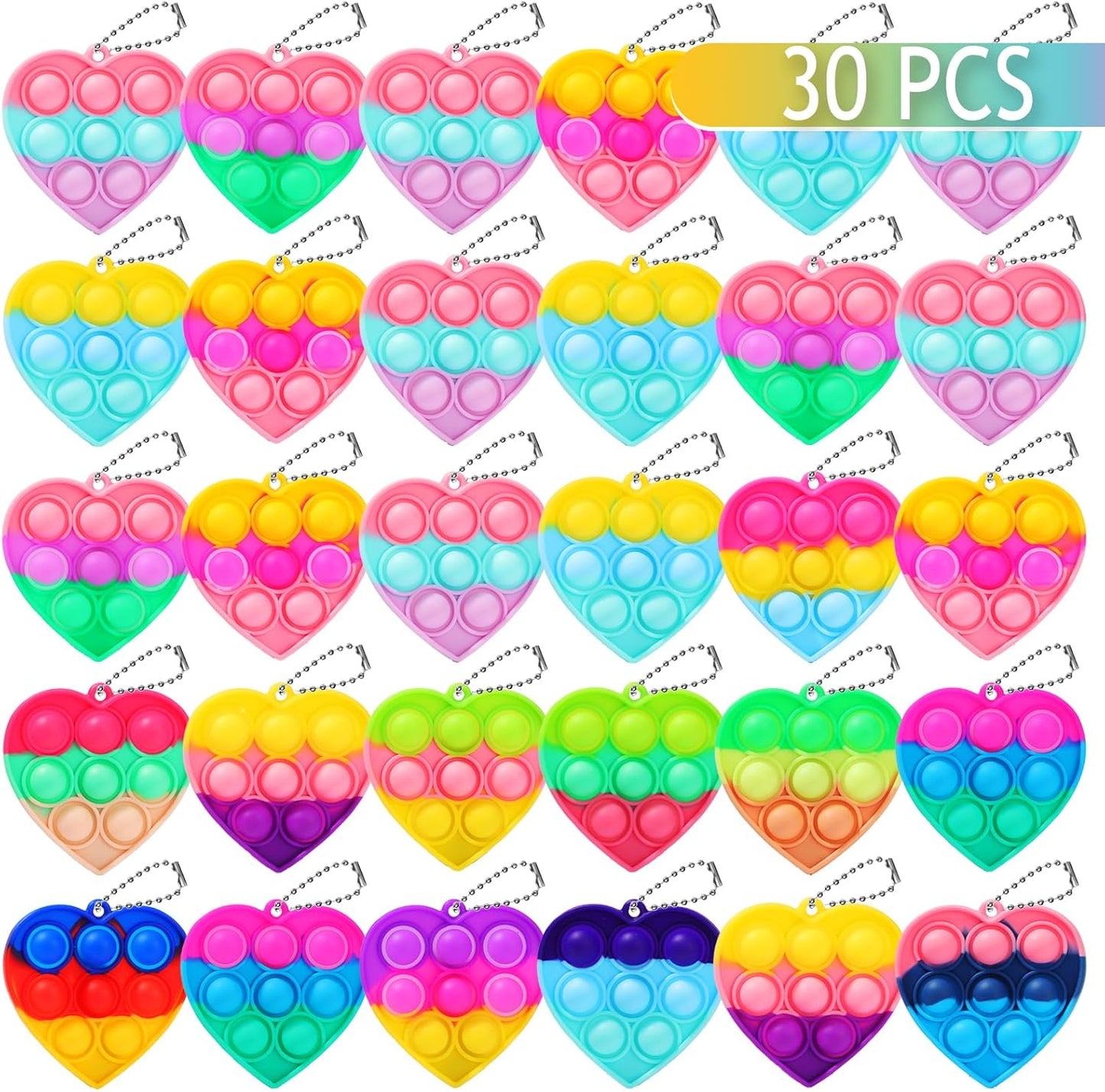 30PCS Party Favors for Kids,Bulk Fidget Toys, Birthday Party Toys, Small Classroom Prizes Box Fidgets Toys for Kids Toddlers Adult, Goodie Bag Stuffers, Treasure Chest, Bubbles Poppers (Heart)