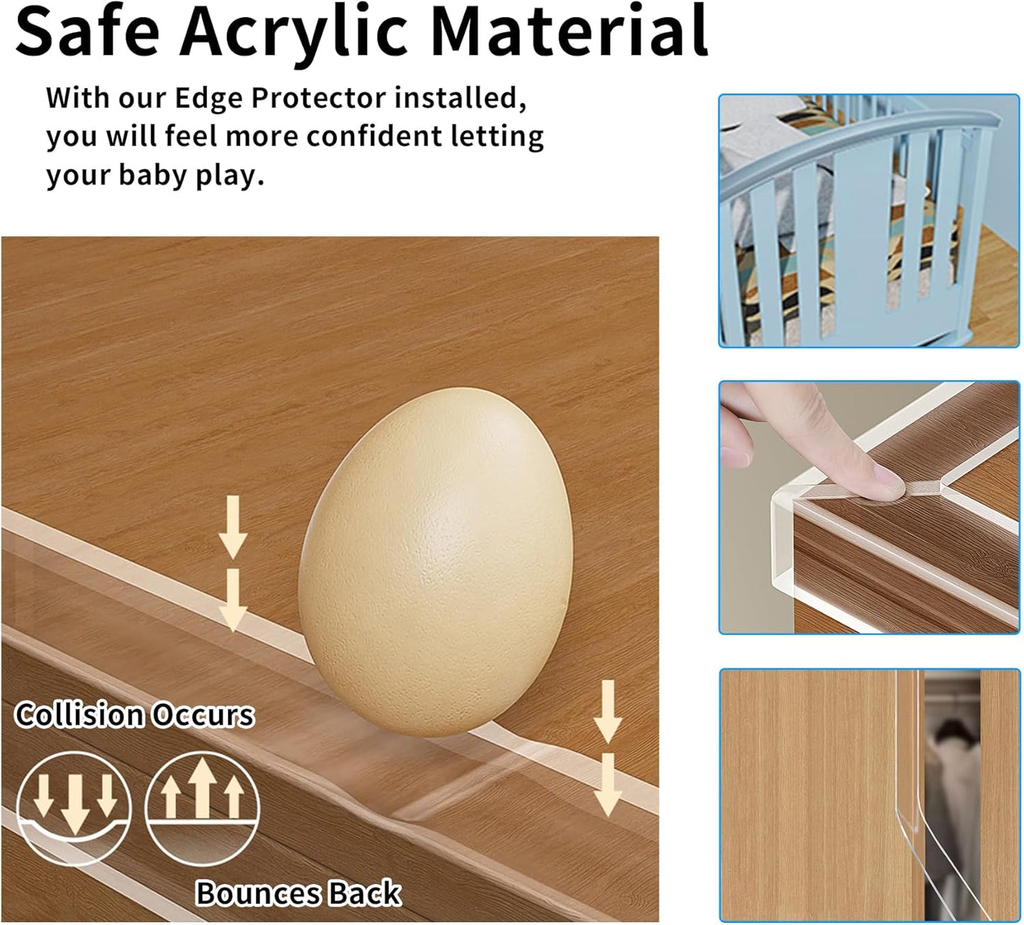 1.57 in x 13.12 FT,Edge Corner Protector Baby Proofing,Soft Clear Furniture Table Corner Guard & Edge Safety Cabinet Door Bumper,Crib Bumpers,Wall Protector