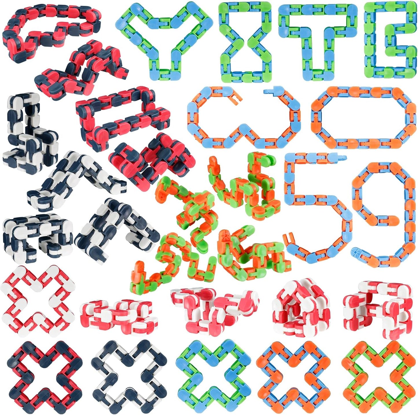 30 Pack Wacky Tracks Snap and Click Fidget Toys Finger Sensory Toys, 24 Links Snake Puzzles for Stress Relief, Party Bag Fillers, Party Supplies
