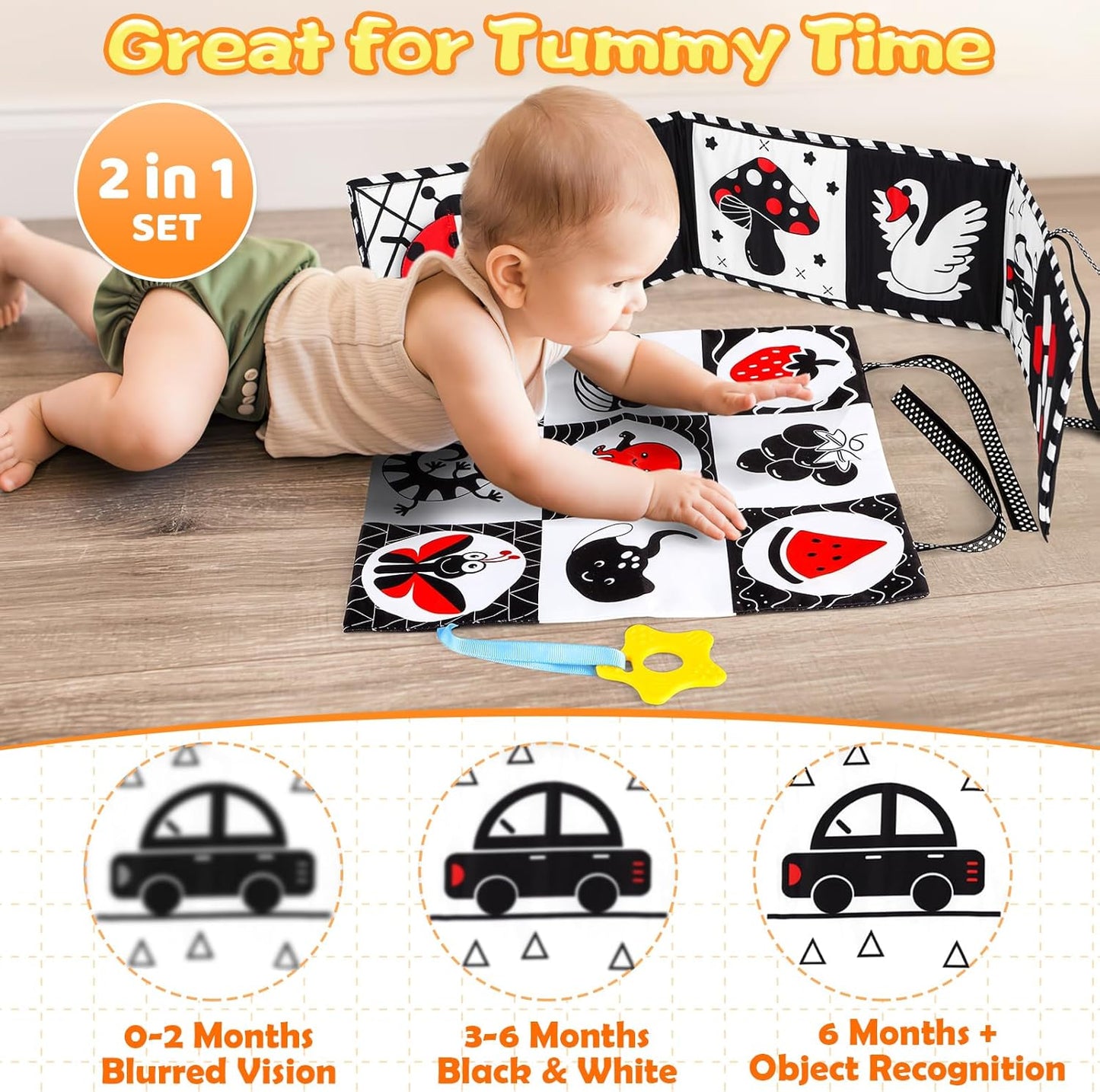 High Contrast Baby Toys for Newborn Infant 0-6 Months Montessori Tummy Time Black and White Sensory Crinkle Toys 0-3 3-6 Months Soft Books Carseat Toys for Baby Boys Girls Easter Basket Stuffers Gifts
