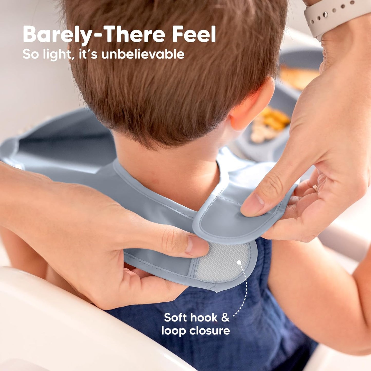 3-Pack Waterproof Baby Bibs for Eating - Lightweight Toddler Feeding Bibs with Large Food Catcher, Mess Proof, Food-Grade Baby Eating Essentials, Easy to Put On & Clean (Slate)