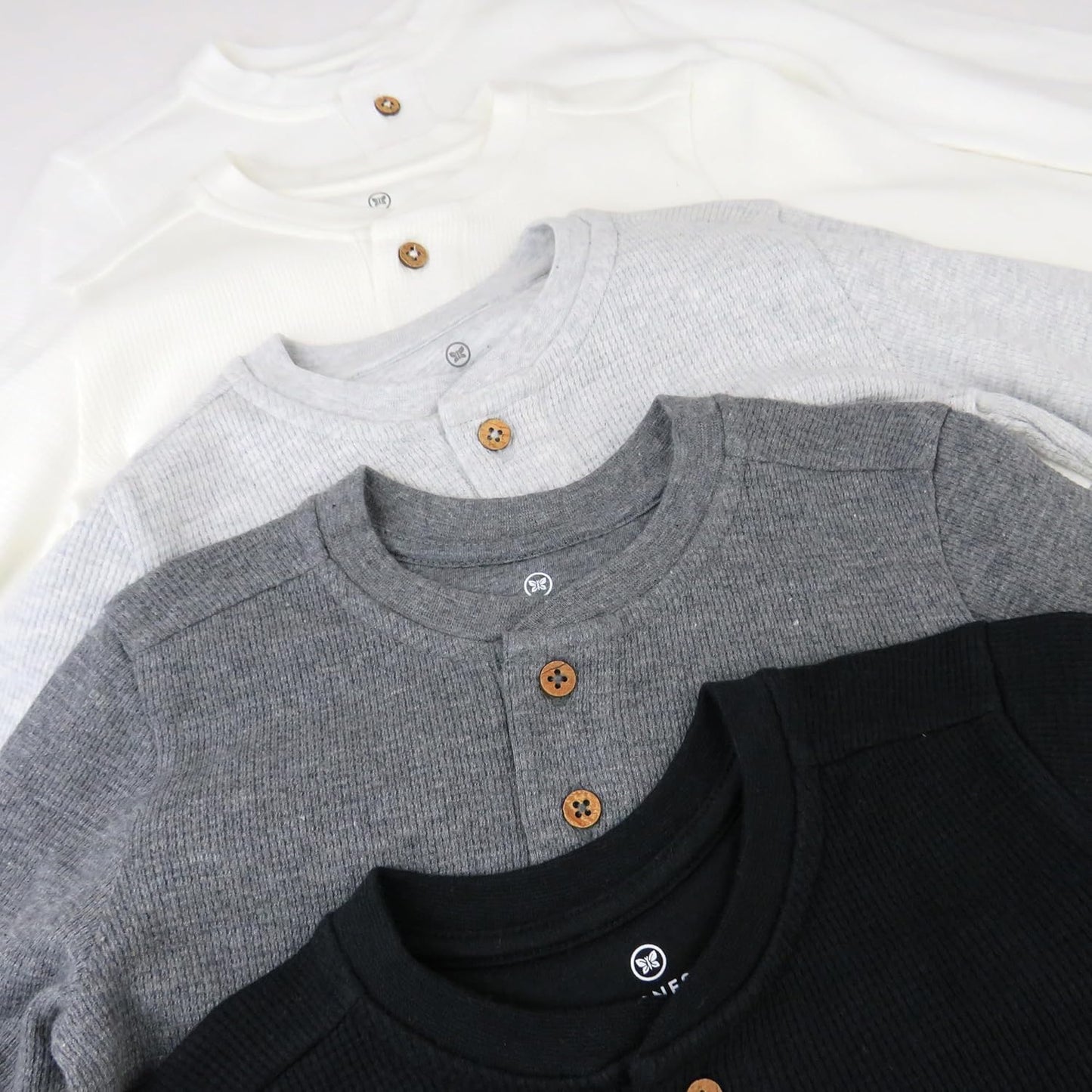 HonestBaby 5-pack Waffle Henley Long Sleeve Shirts 100% Organic Cotton for Infant Baby and Toddler Boys, Unisex