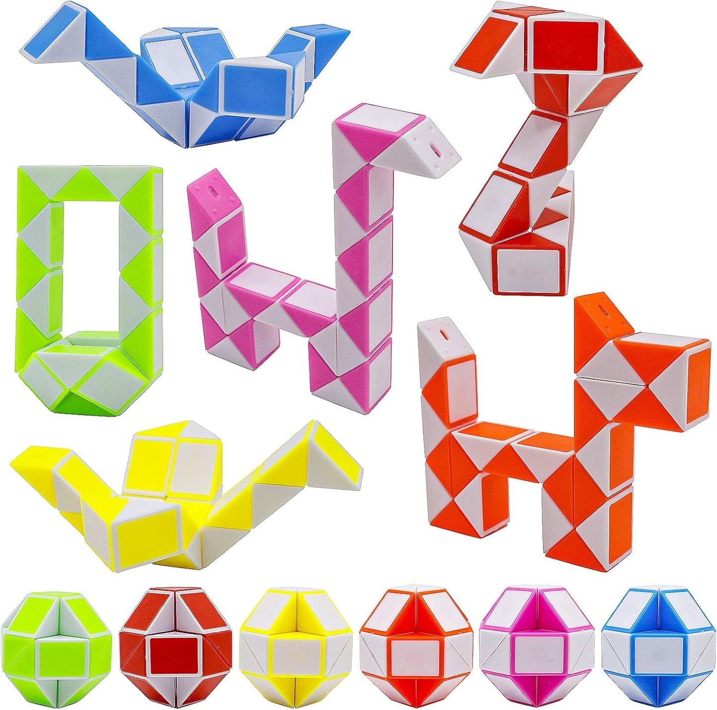 12 Pack 24 Blocks Mini Fidget Snake Cube Mini Twist Puzzle Cubes Magic Speed Cubes Toy for Kids Party Bag Fillers, Party Supplies