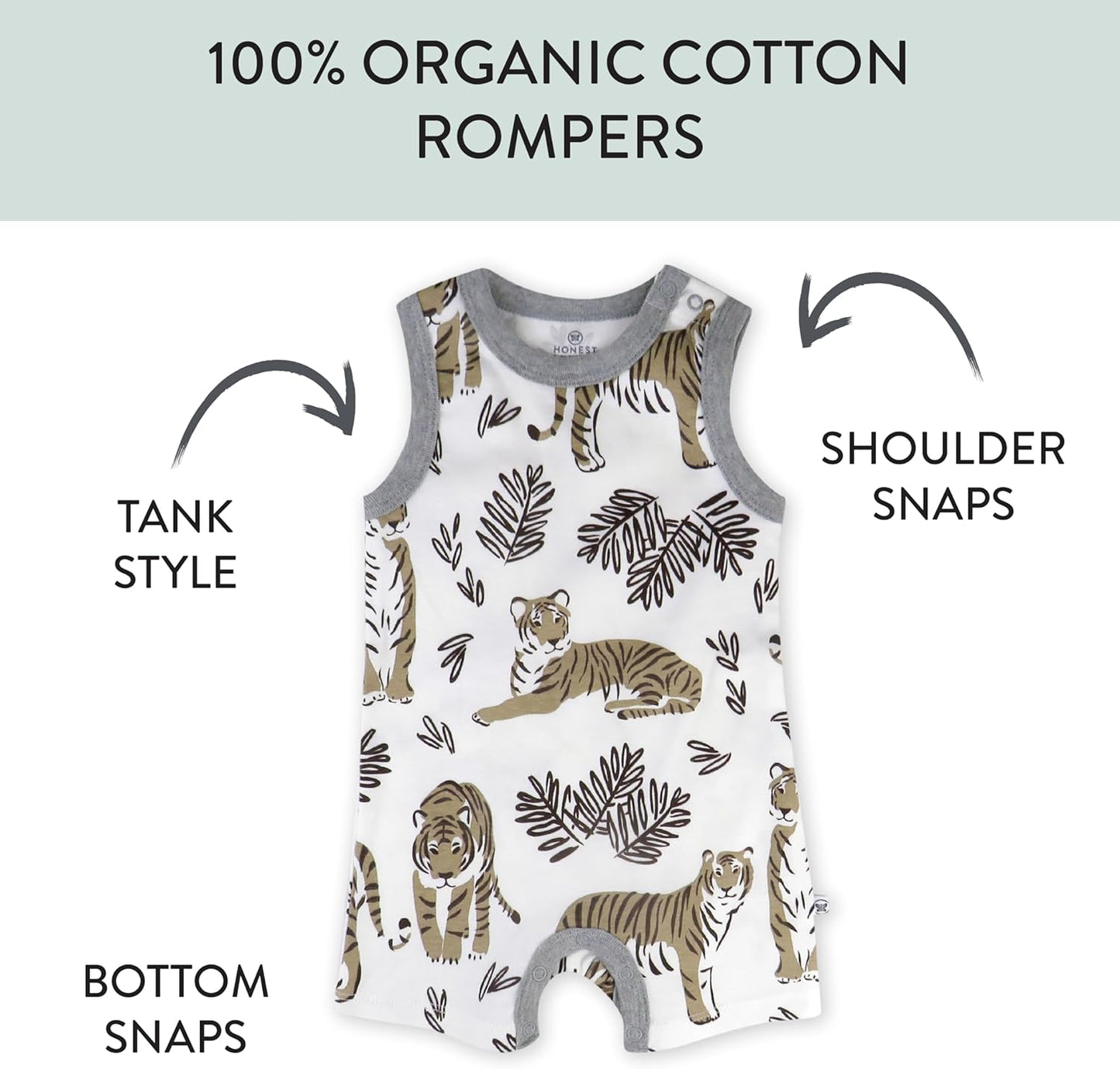 HonestBaby Short Sleeve and Tank Romper 100% Organic Cotton for Infant Baby and Toddler Boys