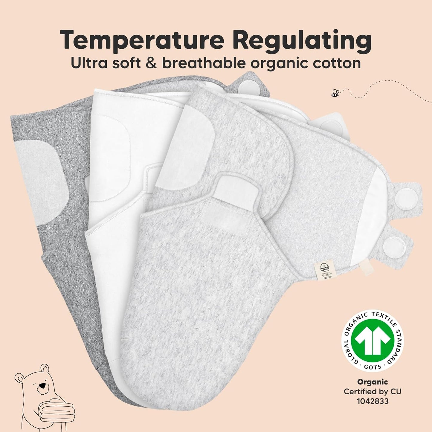 3-Pack Organic Baby Swaddle Sleep Sacks - Swaddles for Newborns, Infant 0-3 Months, Baby Girls, Boys, Soft & Snug Newborn Sleep Sack, Nursery Swaddling Blankets (Cloud, XS)