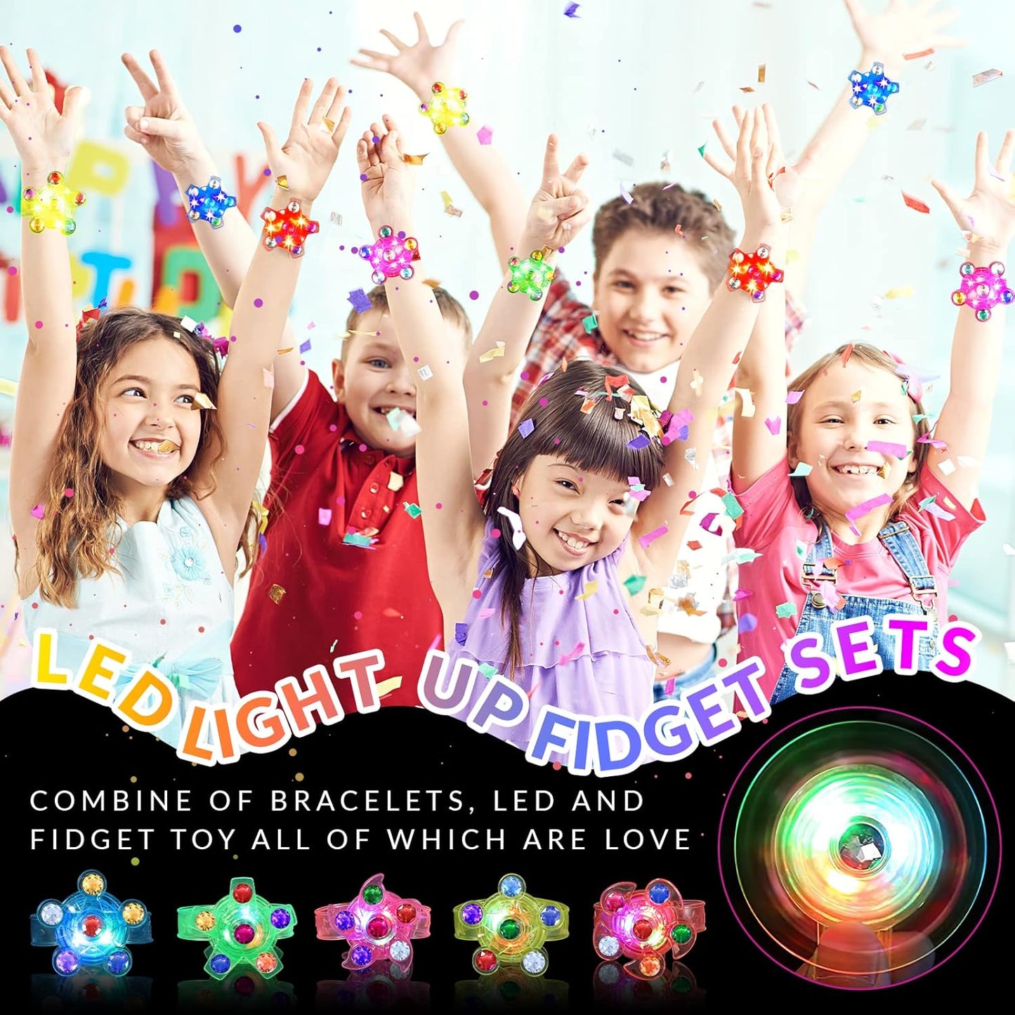 14 Pack LED Light Up Fidget Spinner Bracelets Party Favors for Kids 4-8 8-12, Glow in The Dark Party Supplies, Back to School Gift for Students, Return Gifts for Kids Birthday Halloween Classroom