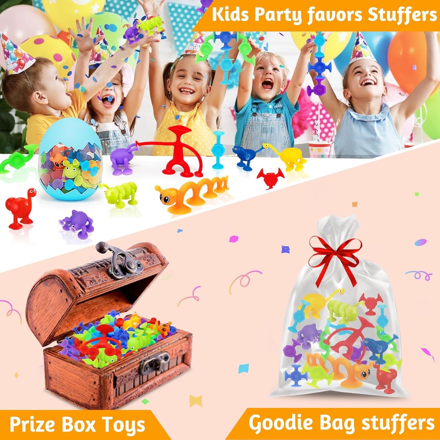 32 PCS Toddler Suction Cup Toys Kids Bath Toy 1-3 3-5 Party Favor Goody Prize Filler Stuffer Gifts for 2+ 3 4 5 6 Year Old Boy Girl Travel Sensory Fidget Window Water Table Toy with Eggshell Storage