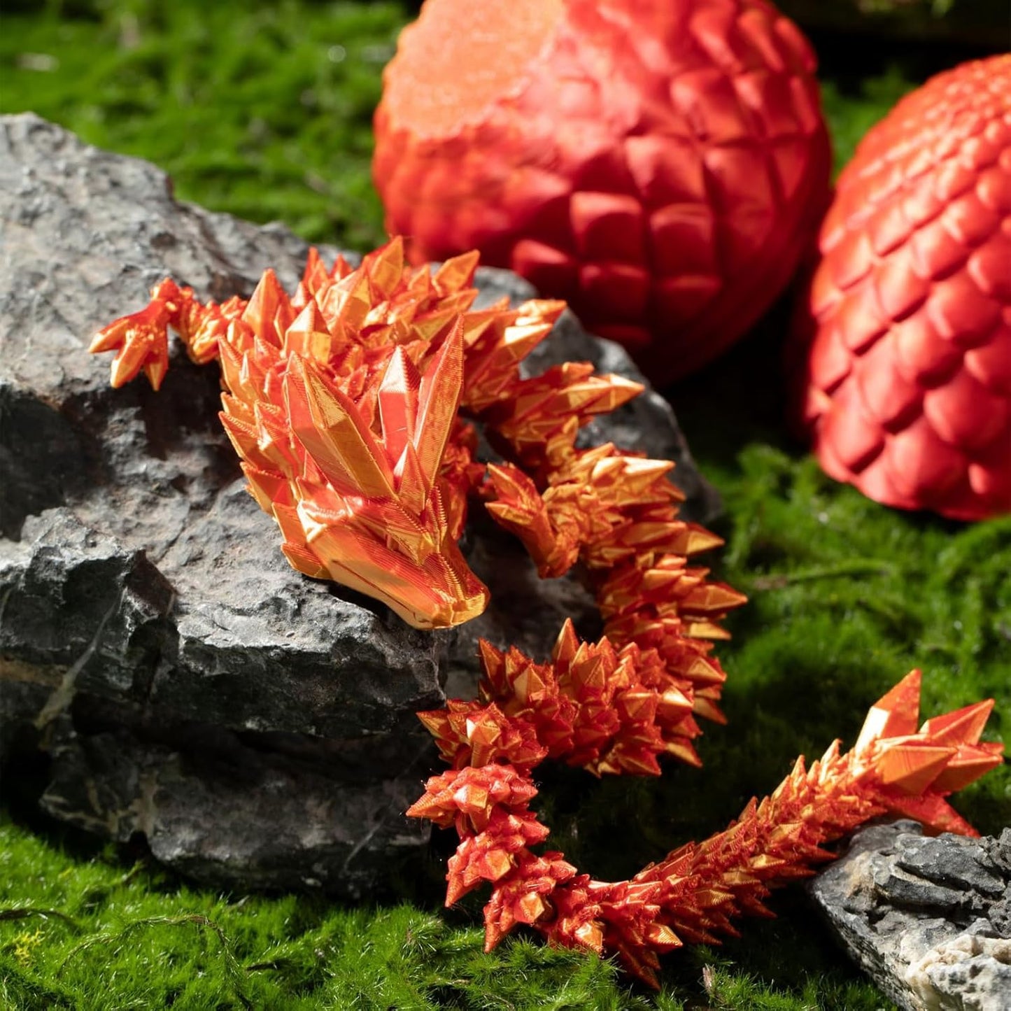 3D Printed Dragon Egg Crystal Dragon Fidget Toy Full Articulated Dragon Mystery Dragon Eggs with Dragon Inside Home Office Desk Decor Gifts Toys (Red)