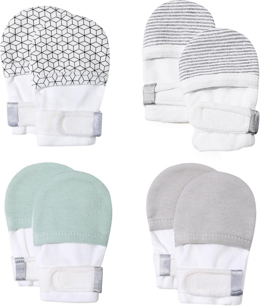 HAPIU Baby No Scratch Mittens Stay On, 100% Cotton Breathable, Adjustable Infant Gloves for Boys Girls, Newborn - 12 M