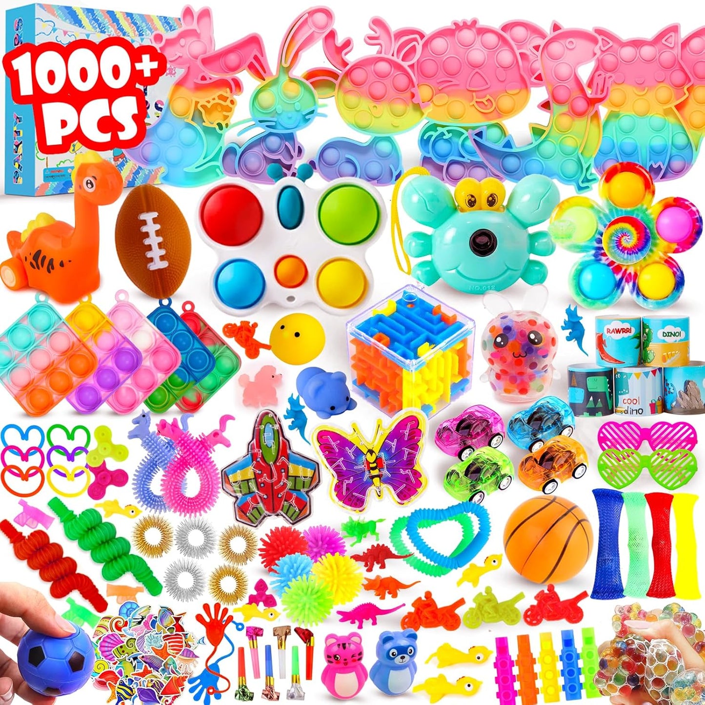 1000Pcs Fidget Toys Pack, Bulk Party Favors for Kids, Stocking Stuffers, Treasure Box Chest, Birthday Party, Classroom Carnival Prizes, Pinata Stuffers, Goodie Bag Stuffers, Stress Relief, Sensory Toy