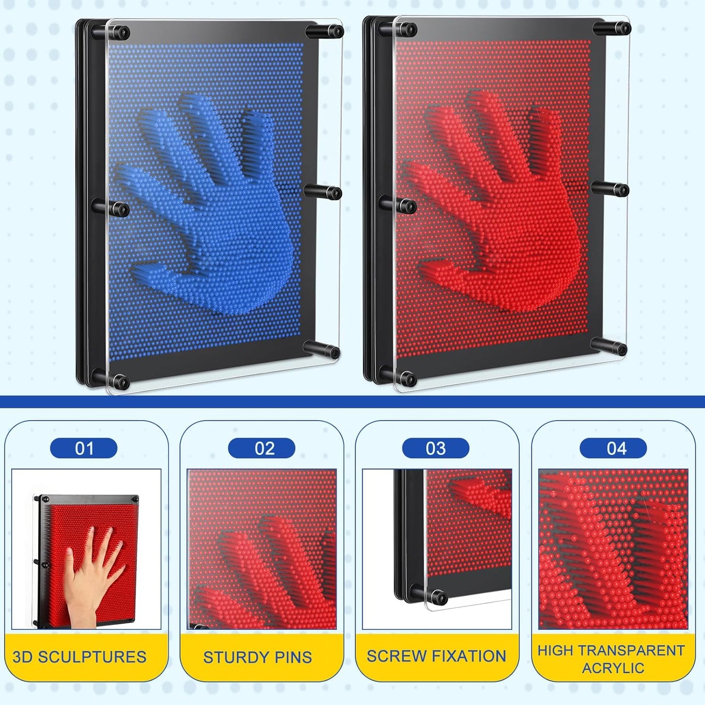 2 Pack Extra Large 3D Pin Art Board Toy 10 x 8 Inch Plastic Pin Art Board Sensory Toy Stress Relief Fidget Toy for Boys Girls Adult Creative Fidgets Christmas Birthday Gifts, (Red and Blue)