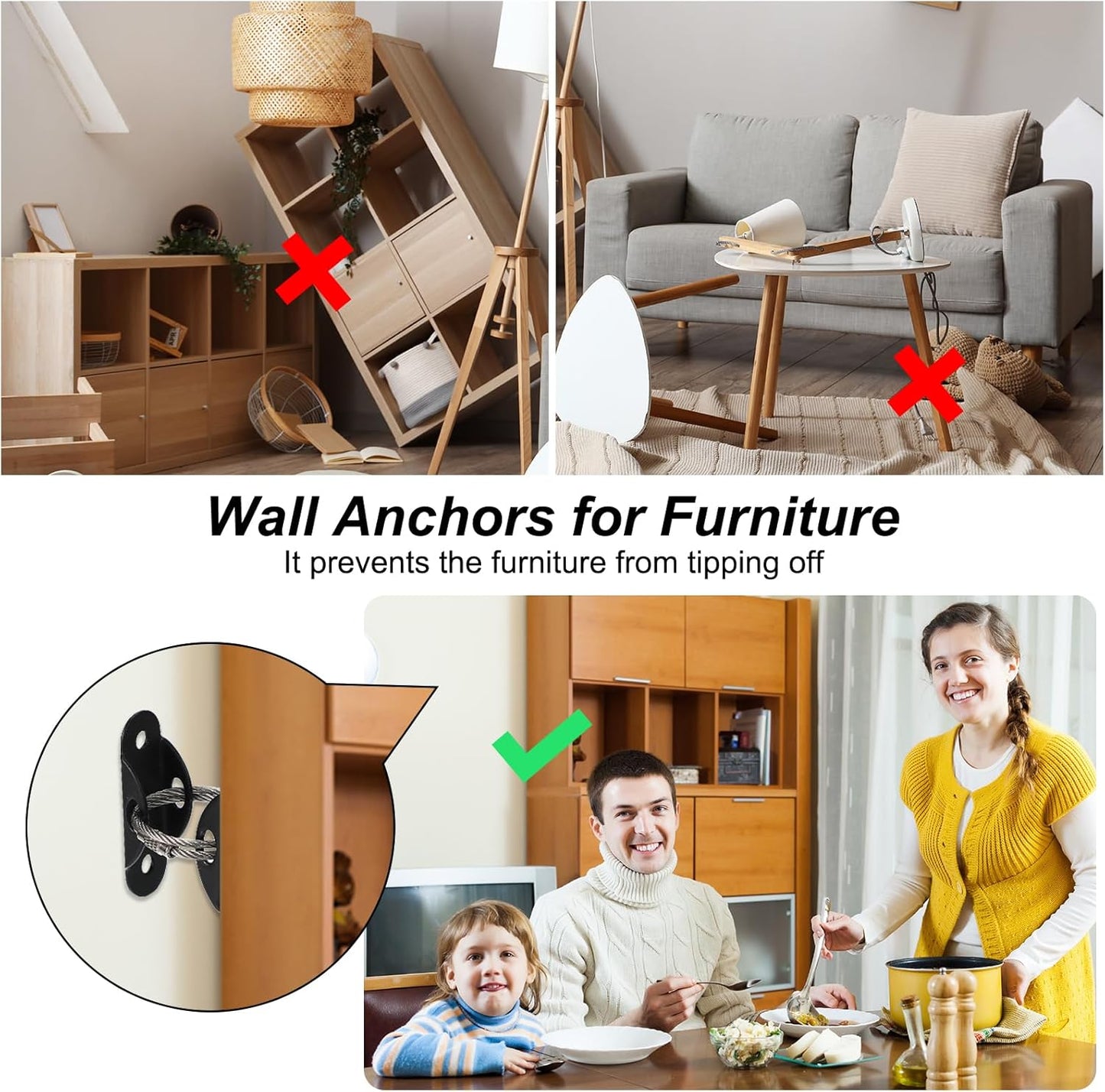 MECCANIXITY Furniture Anchors, 8 Inch Anti Tip Furniture Anchors Stainless Steel Furniture Securing Wall Anchors for Earthquake Straps Home Safety, Silver 10 Sets