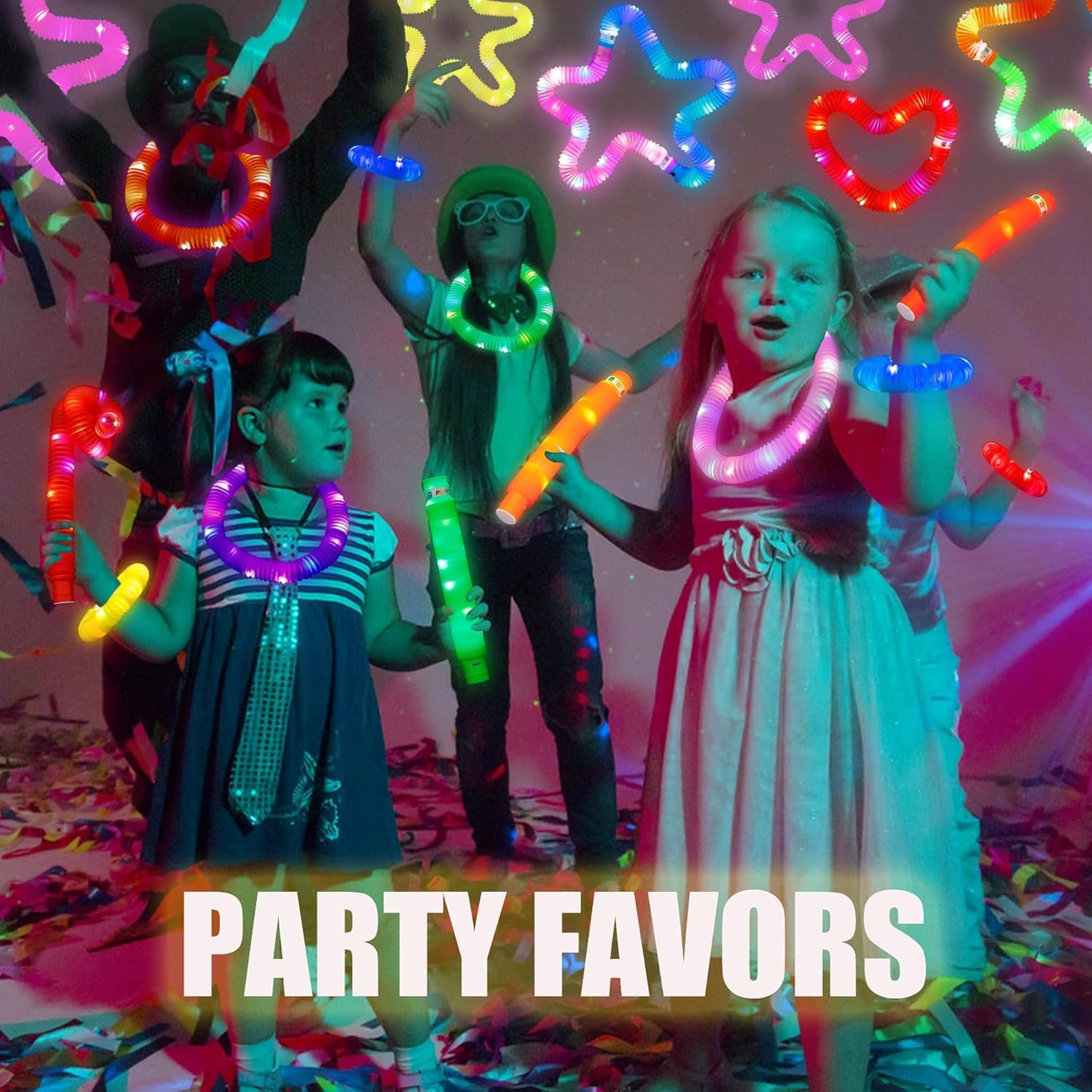 24 PCS Light Up Glow Pop Tubes, Neon Glow Sticks Party Favors for Kids 3-8-12, Fidget Stress Relief Toys, Toddlers Goodie Gift Bag Stuffer Fillers,Classroom Prizes Rewards, Party Yard Decorations