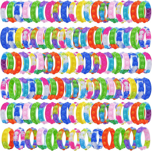 300Pcs Pop Bracelet Fidget Toy, Wearable Fidget Bracelets Push Poping Bubble Sensory Toys Stress Relief Finger Press Silicone Wristband for Kids and Adults ADHD ADD Autism Anxiety