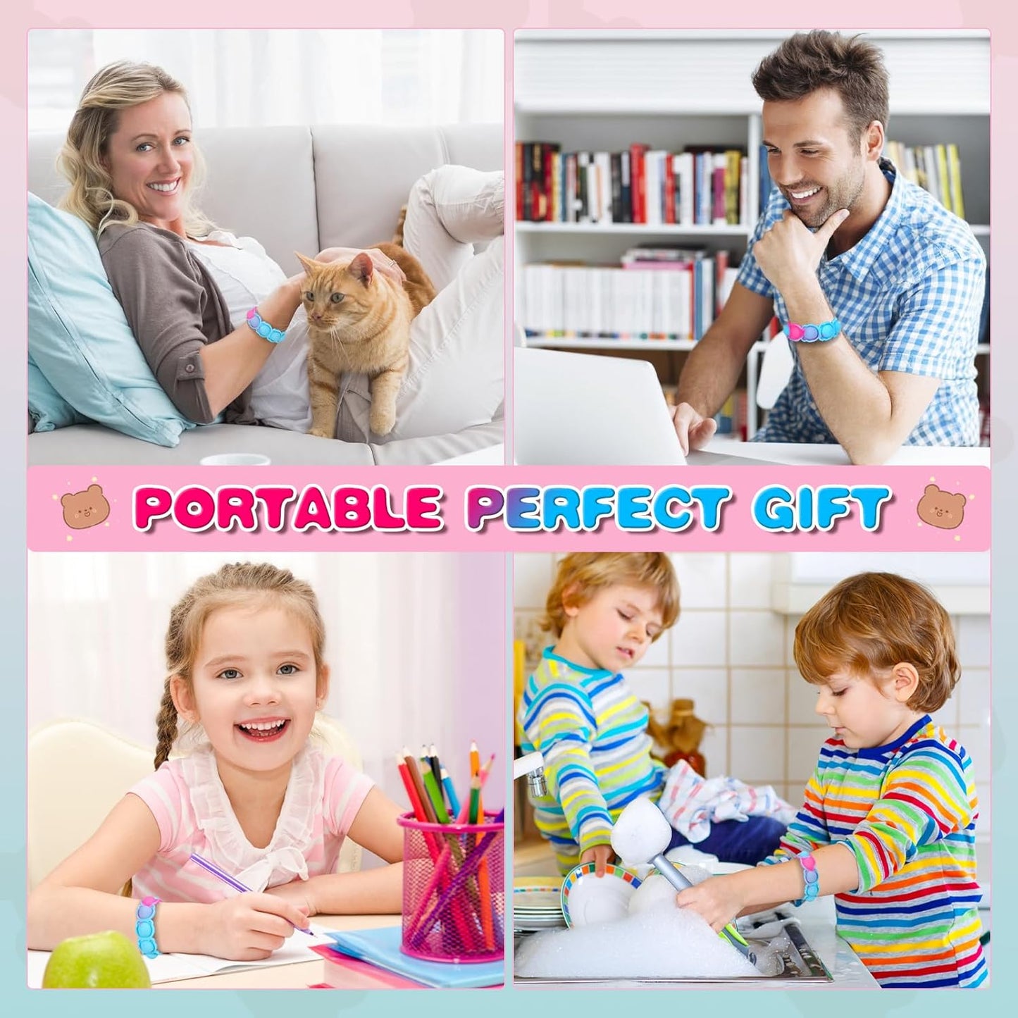 36 PCS Pop Bracelet it Fidget Toys Pack, Fidget Bear Bracelet Birthday Party Gifts, Decompression Wristband with Autistic & ADHD,Fidget Wristband as Return Gifts for Kids, Fidgets Novelty Girls Toys