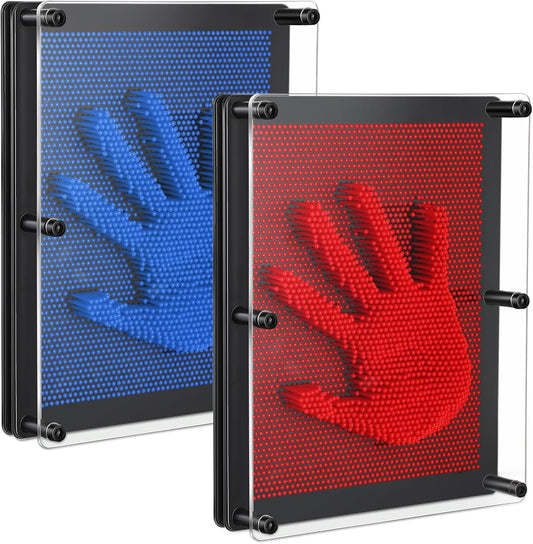 2 Pack Extra Large 3D Pin Art Board Toy 10 x 8 Inch Plastic Pin Art Board Sensory Toy Stress Relief Fidget Toy for Boys Girls Adult Creative Fidgets Christmas Birthday Gifts, (Red and Blue)