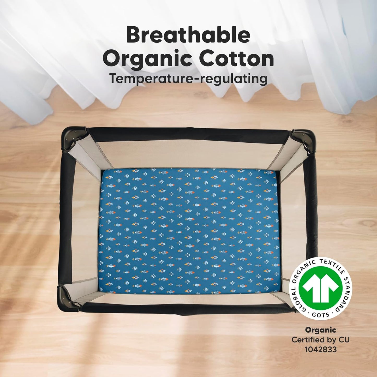 2-Pack Mini Crib Sheets Fitted - 38x26 Pack N Play Sheets for Pack and Play Mattress, Organic Cotton, Soft & Breathable Playard Bedding, Neutral Mini Toddler Bed Cover for Boys, Girls (Space Quest)