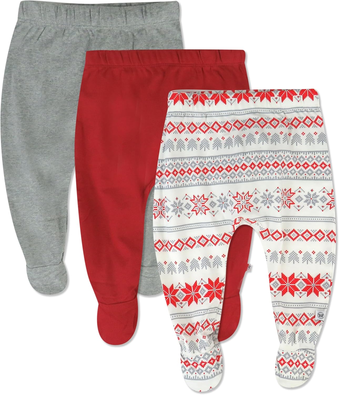 HonestBaby 3-pack Footed Pants Roomy Fit Pull on Bottoms 100% Organic Cotton for Infant Baby Boys, Girls, Unisex