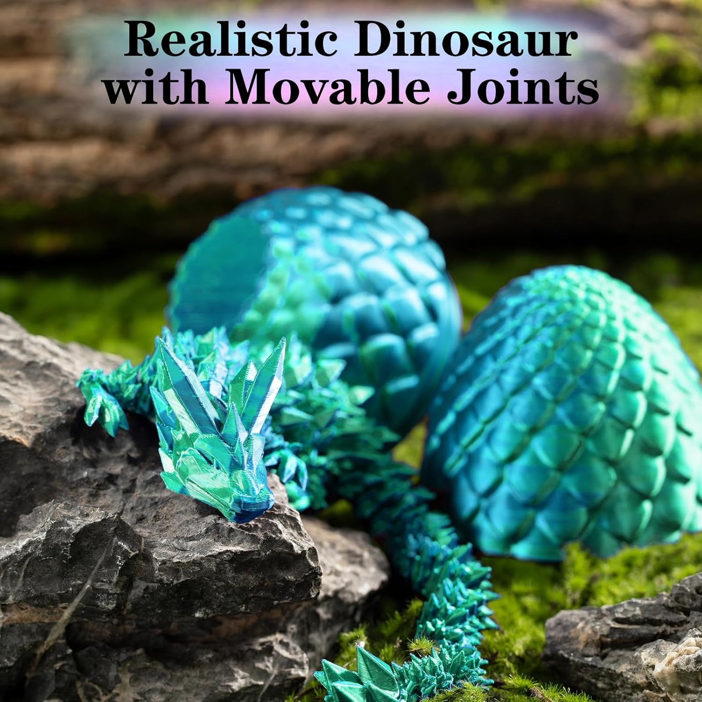 3D Printed Dragon Egg Toys, Easter Egg Crystal Dinosaur Eggs Fidget Toys with Movable Joints for Kids Adults Gifts (Green)