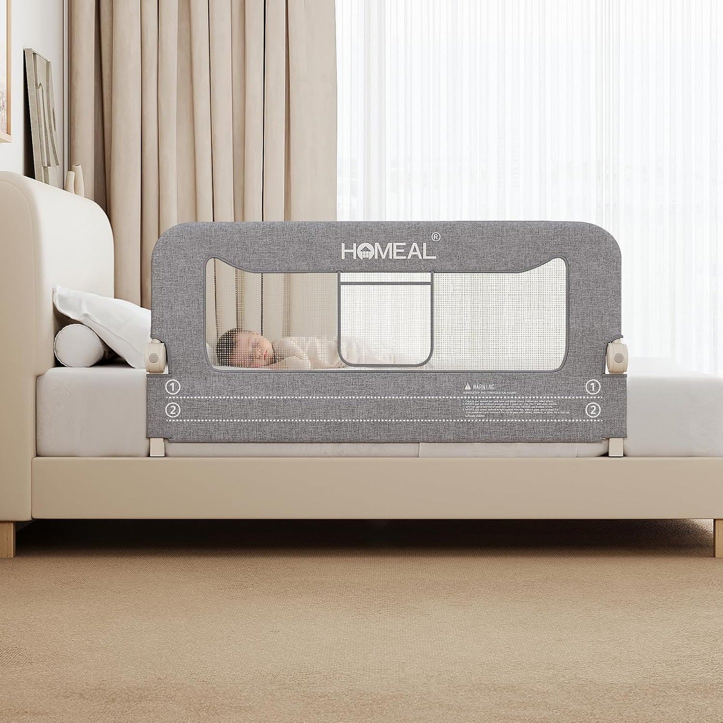 HOMEAL 47in Foldable Toddler Bed Rails with U-Shape Base, Bed Rail for Toddlers, Baby Bed Rail Guard for for Twin, Full, Queen, King Beds, Bed Rail for Baby, Grey