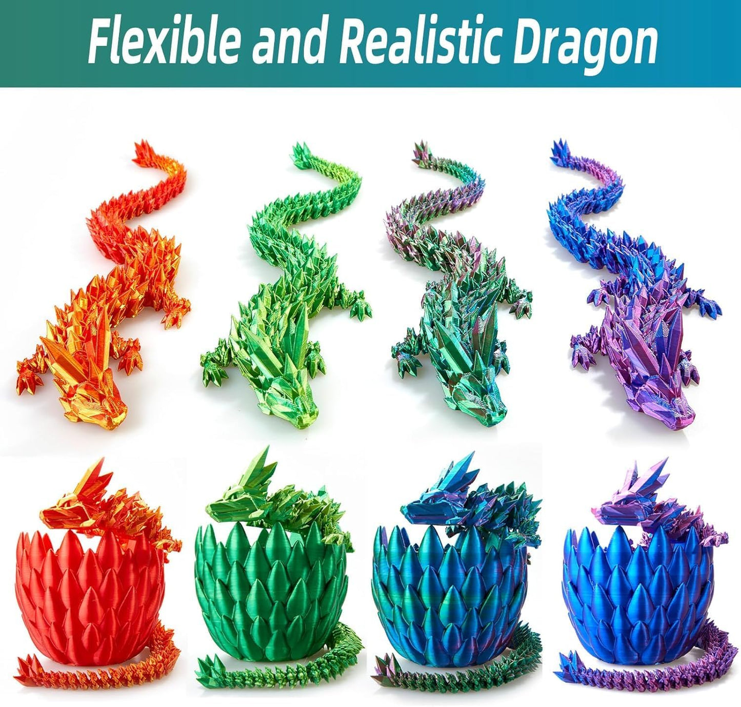 12inch 3D Printed Dragon Egg,Mystery Crystal Dragon Fidget Toys,Articulated Dragon,Home Desk Decor Easter Surprise Dinosaur Eggs,Adults Fidget Toys for Autism/ADHD (Cyanine)