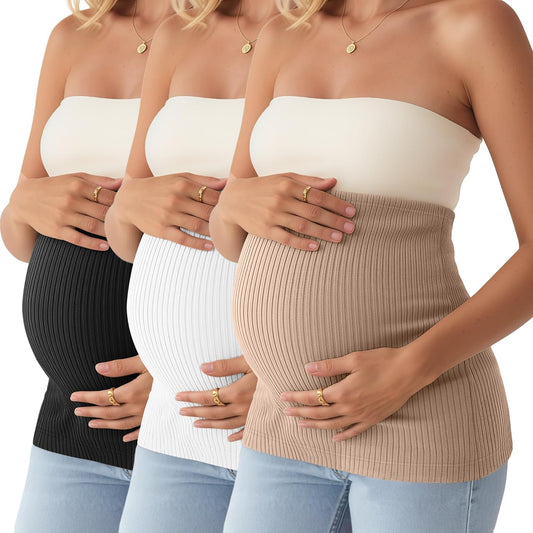 3 Pack Maternity Belly Bands for Pregnant Women Cotton Stretch Ribbed Pregnancy Support Belt Pants Extender