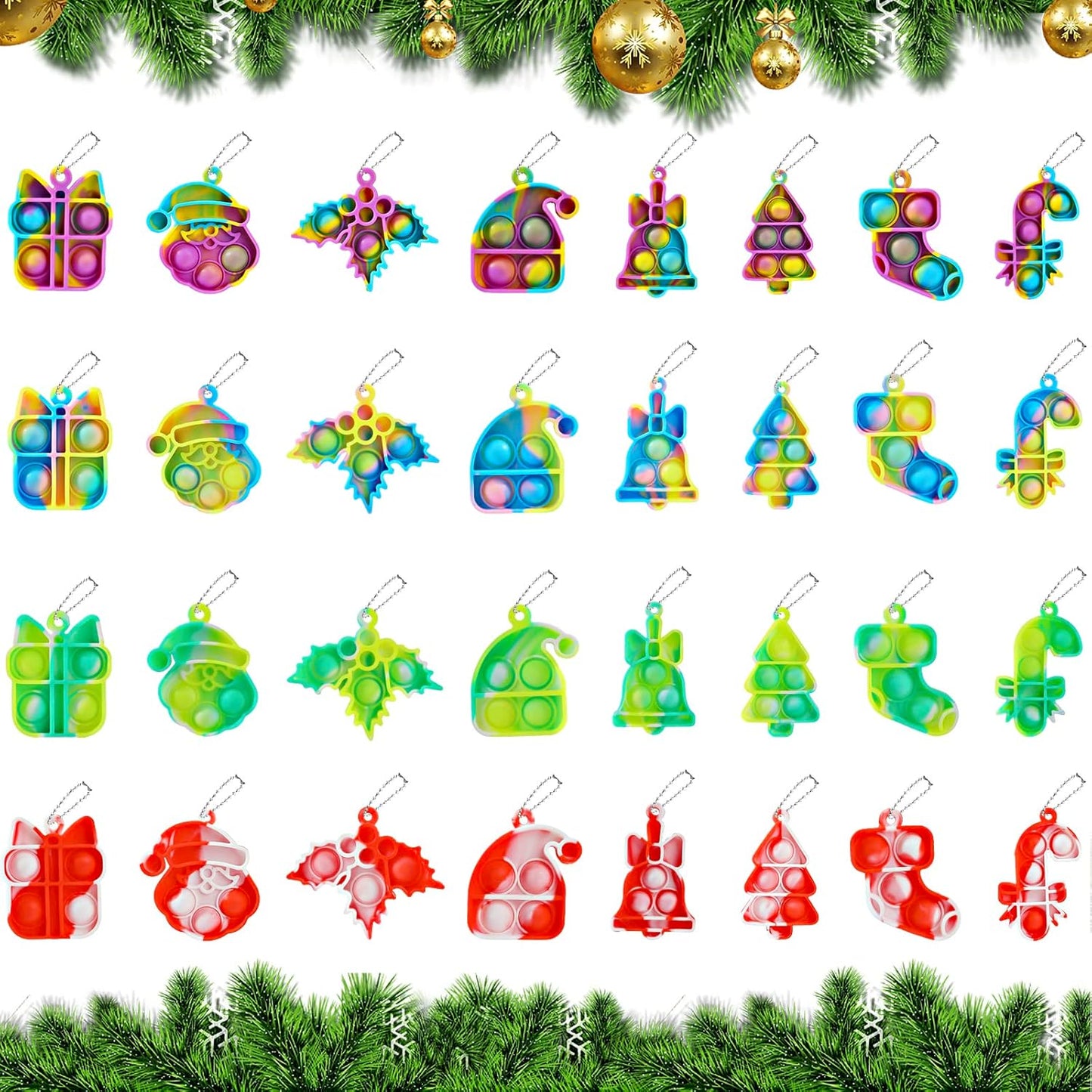 32Pcs Christmas Mini Pop Fidget Toy Pack for Kids Girls Boys Toddlers Christmas Stocking Stuffers Party Favors Gifts Stress Relief