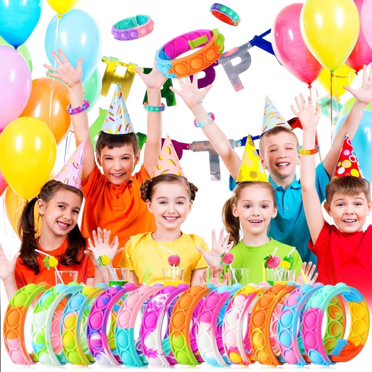 15 Pcs Pop Bubble Bracelet Fidget Toys, Pop Wristband Fidget Bulk Toy for Party Favors Halloween Christmas Valentine Gifts Student Gifts Easter Egg Basket Stuffer Classroom Prizes Goodie Bag for Kids