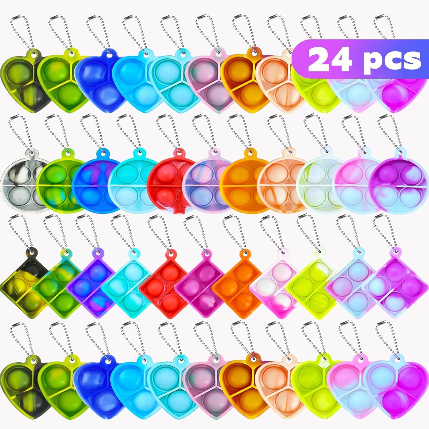 24Pcs Random Pop Fidget Toys Its Party Favors,Mini Pop Keychain It Fidget Toy Bulk Stress Toys Classroom Prizes Pop Fidget Keychain Stocking Stuffers Birthday Carnival Treasure Reliever