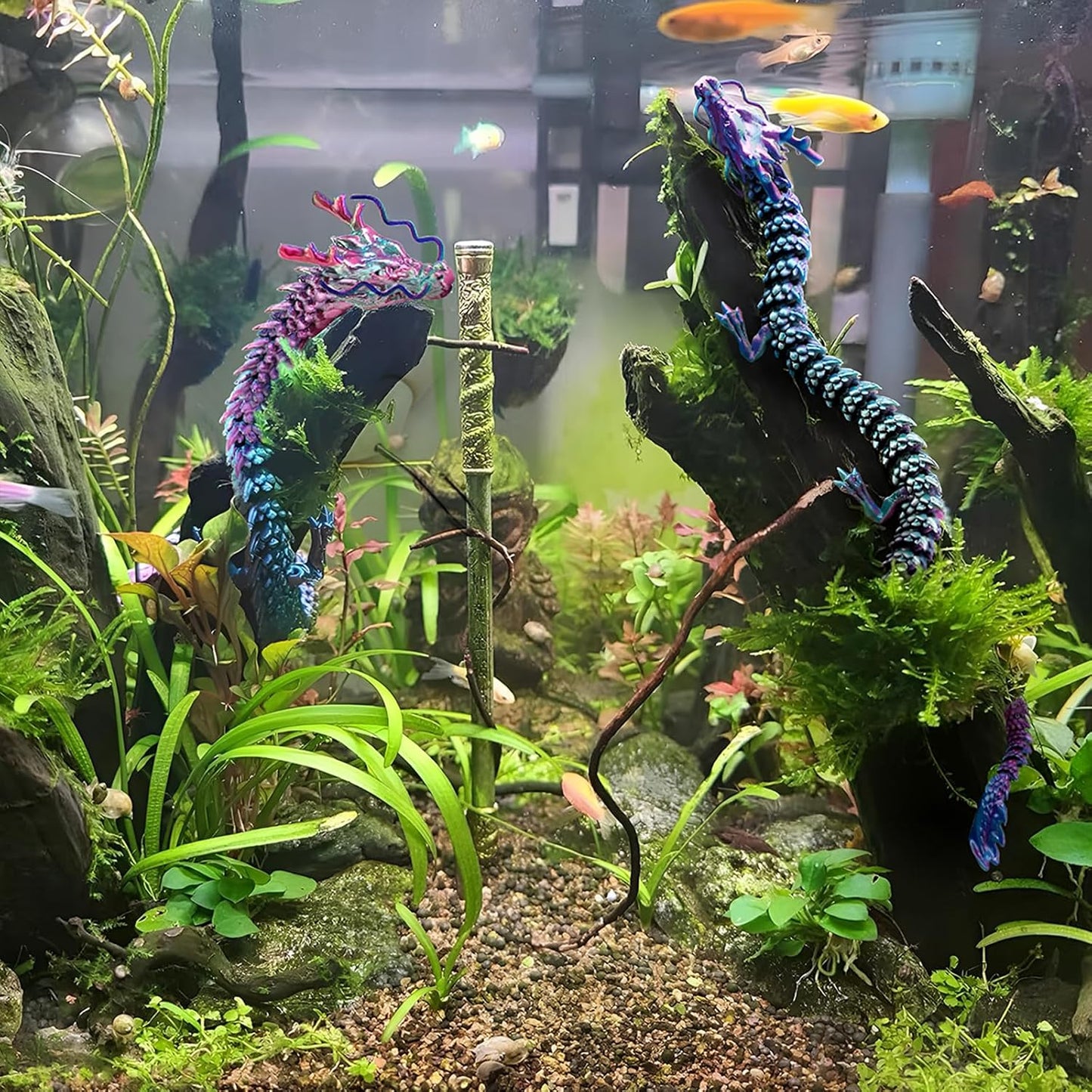 3D Printed Dragon Fidget Toy, 18in Surprise Mystery Dragon, Crystal Dragon Fidget Toy, Articulated Pye Dragon Fish/Display Cabinet/Home/Office Desktop Decor(Red Blue)