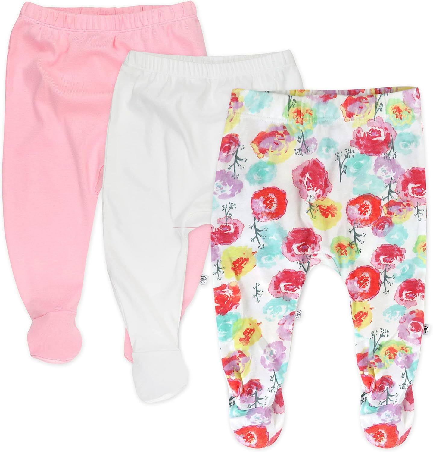 HonestBaby 3-pack Footed Pants Roomy Fit Pull on Bottoms 100% Organic Cotton for Infant Baby Boys, Girls, Unisex
