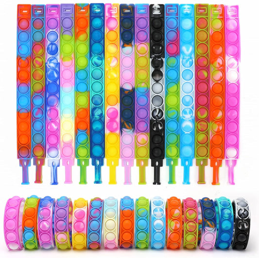 30 pcs Pop Fidget Toy Fidget Bracelet, Durable and Adjustable, Multicolor Stress Relief Finger Press Bracelet Wristband for Kids and Adults ADHD ADD Autism Anxiety (30pc)