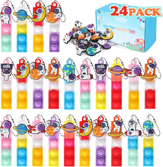 24pcs Mini Pop Fidget Toys Bulk Astronaut Party Favors for Kids Pop Keychain Sensory Toys Bag Fillers Pop Toddler Birthday Carnival Treasure Classroom Prizes Stress Reliever Desk Toy for Boy Girl