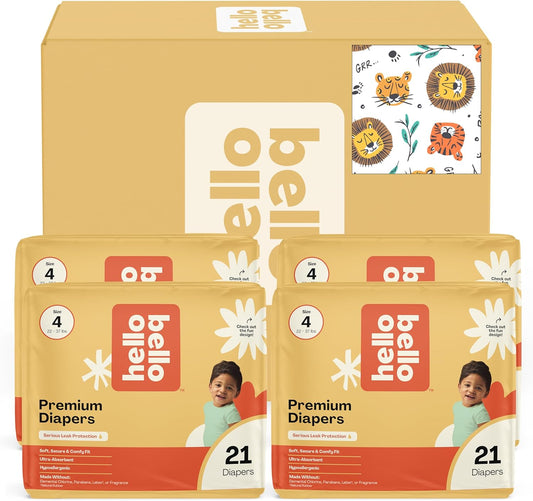 Hello Bello Diapers, Size 4 (22-37 lbs) Wild Cats, 84 Count Value Pack of Premium Disposable Baby Diapers, Hypoallergenic with Soft, Cloth-Like Feel