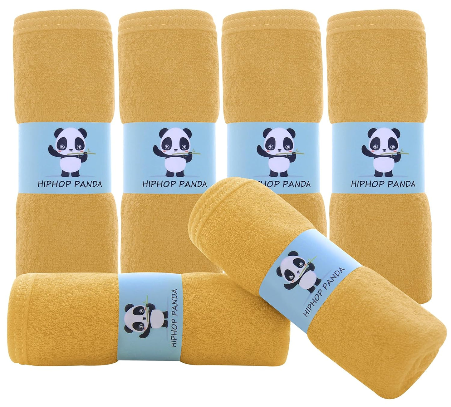 HIPHOP PANDA Baby Washcloths, Rayon Made from Bamboo - 2 Layer Ultra Soft Absorbent Newborn Bath Face Towel - Reusable Baby Wipes for Delicate Skin - Honey, 6 Pack
